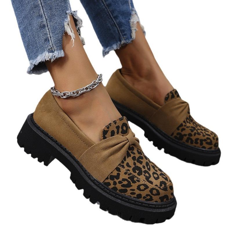 Large Size Leopard Print Autumn and Winter New Thick-soled Thick Heel Fashion One-pedal Small Leather Shoes