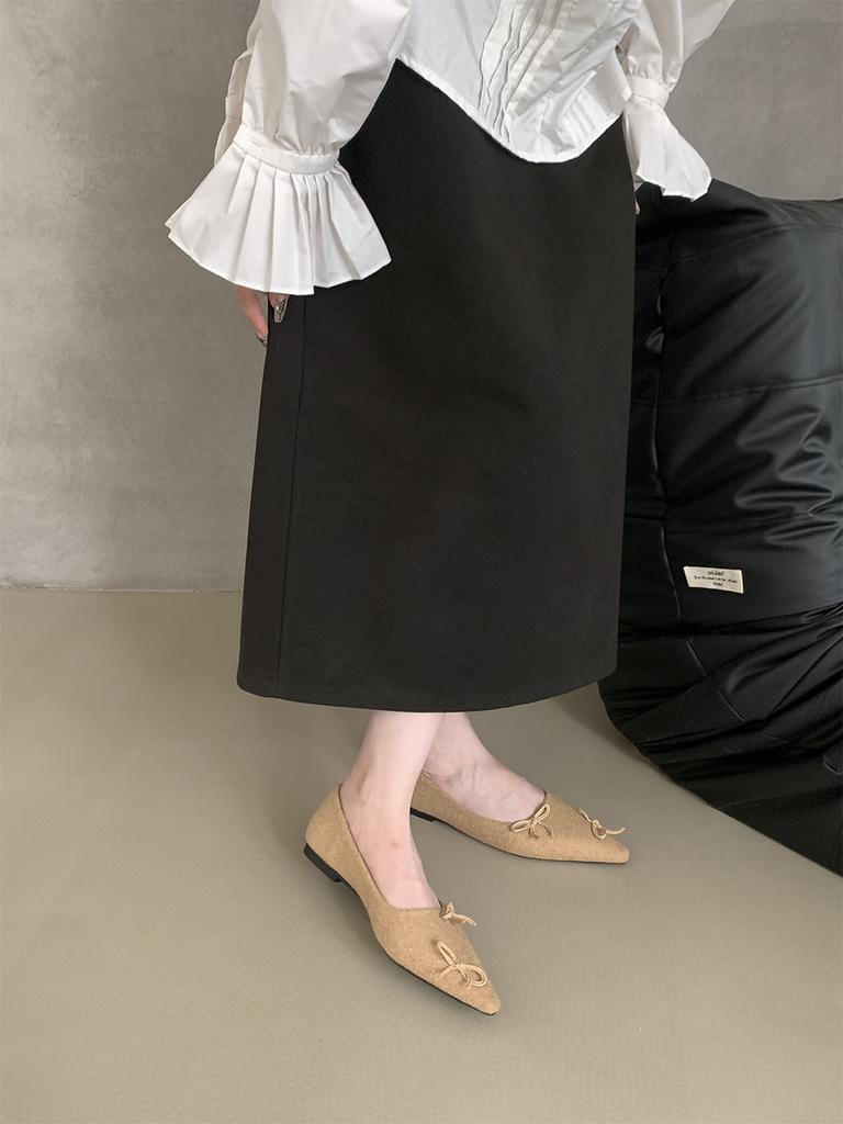 fashion Fashion Women Loafers Pointed Toe Summer Autumn Dress Shoes Flat Low Heels Bow Design Black Grey Red Beige Party Pumps Shoes 39