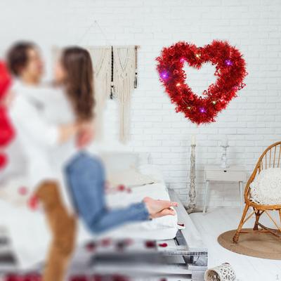Heart Shaped Illuminated Wreath for Valentine's Day, 30 X Cm, Decorative Front Door Decoration,