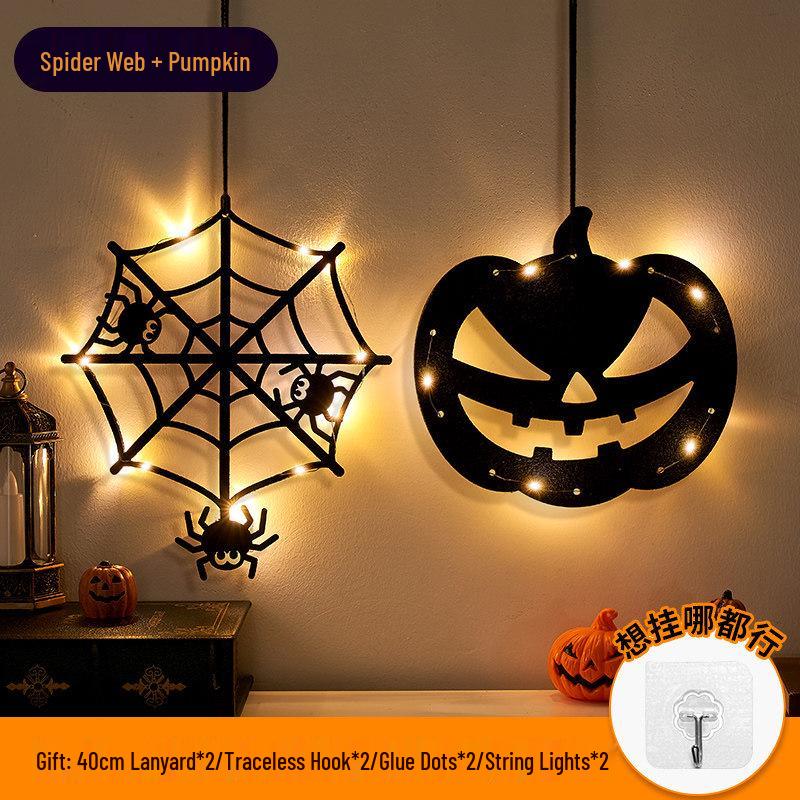Halloween Hanging Pumpkin Lanterns with String Lights - Festive Scene Décor & Luminous Props