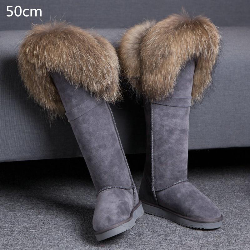 Fashion Fur One Real Fox Hair Over The Knee Boots Inside Elevating Women'S Boots Long Boots Super High Leather Waterproof Snow Boots