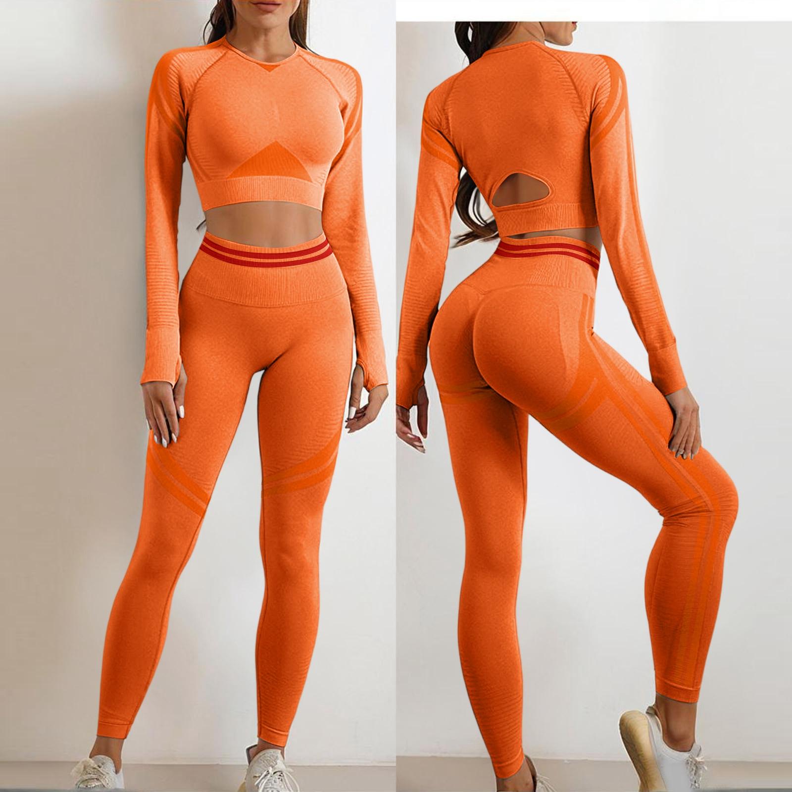 

Women s New Casual Fitness Yoga Wear Quick-Dry Sports Running Yoga Long Sleeve Long Pants Set M помаранчевий