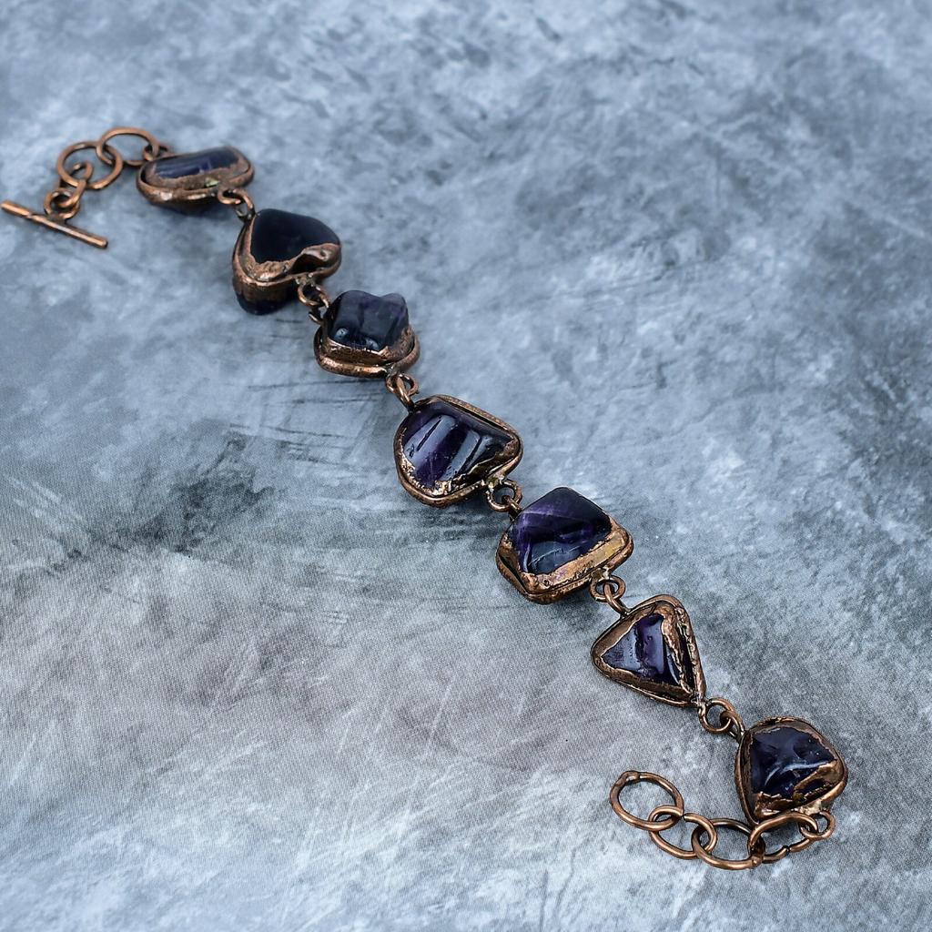 Amethyst Gemstone Copper Hook Electroformed Friendship Daughter Gift Bracelet VP-121