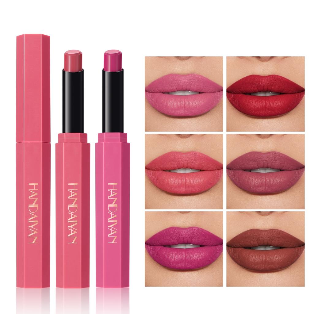 6 barev matná rtěnka, nahá matná měkká tmavá barva tyčinka, vysoce pigmentovaná dlouhotrvající voděodolný lesk na rty, kosmetika pro krásu, dárek