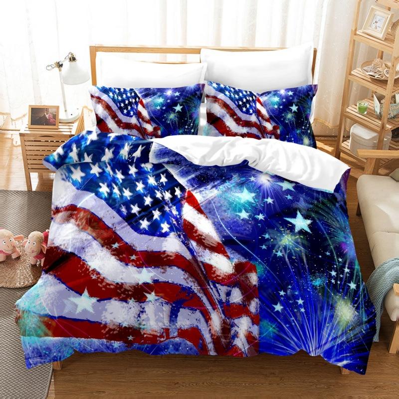 3pcs Bedding Set Independence Day Print Duvet Cover Set Single Double King Size Bed Set for Adult Home Bedroom with Pillow Case