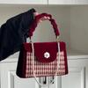 Premium Wedding Bag 2025 New Thousand Bird Grid Crossbody Portable Underarm Bag Niche Versatile Red Bridal Wedding Bag