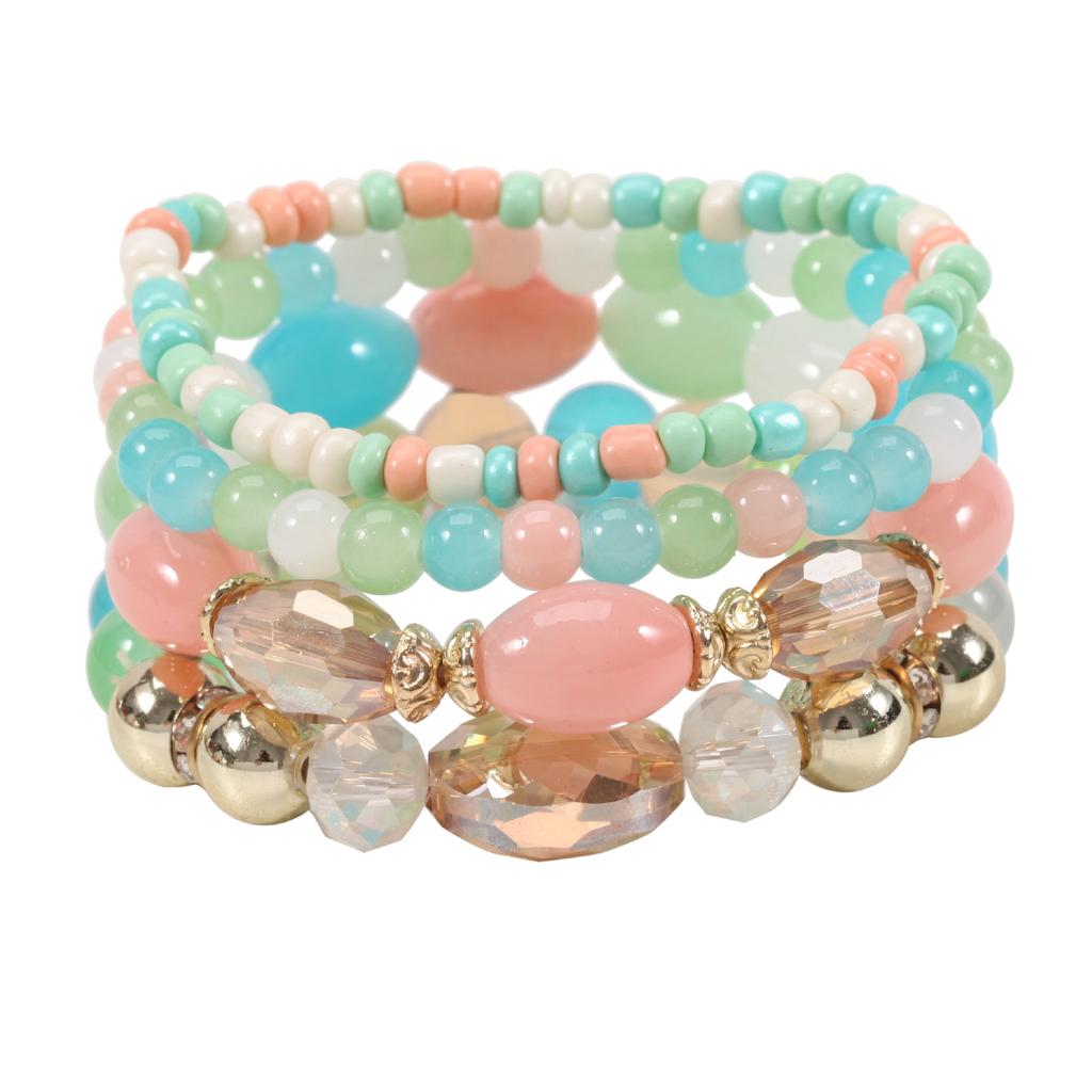 Bohemian Beaded Bracelet Fashion Jewelry Wholesale Imitation Agate Crystal Rhinestone Elastic Bracelet Four Packs