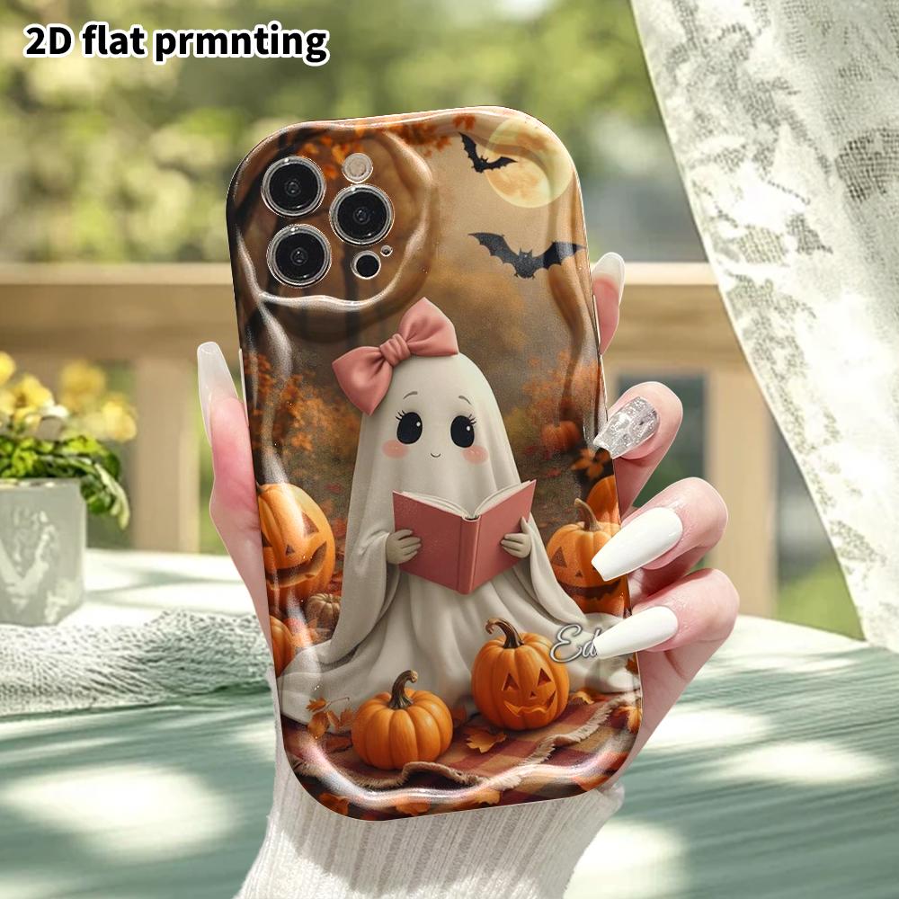 Phone Case: 2D Flat, Suitable for iPhone 18 17 16 15 14 13 12 Pro, Protective Case, Phone Decoration, Little Ghost Reading a Book, Halloween and Chris