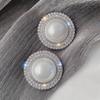 New Round Big Pearl Stud Earring for Women with Shining Zircon Girl Solid  Sterling Silver Korean Earrings Party  Gift