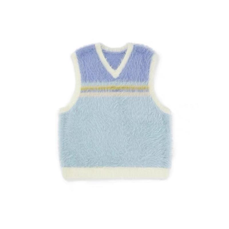 

Colorful Women Knitted Vest Rainbow Contrasting Sleeveless Sweaters Autumn Fashion Versatile Outerwear Woman Warm Top One Size небесно-голубой