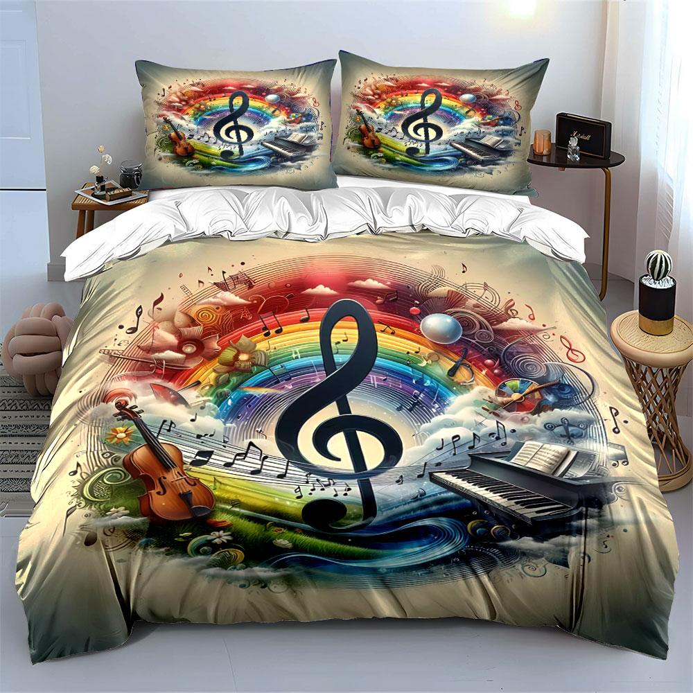 Music Rainbow Art Symphony Bedding Duvet Cover Set Duvet Cover Pillowcases (1*Duvet Cover 2*Pillowcases, without duvet insert)