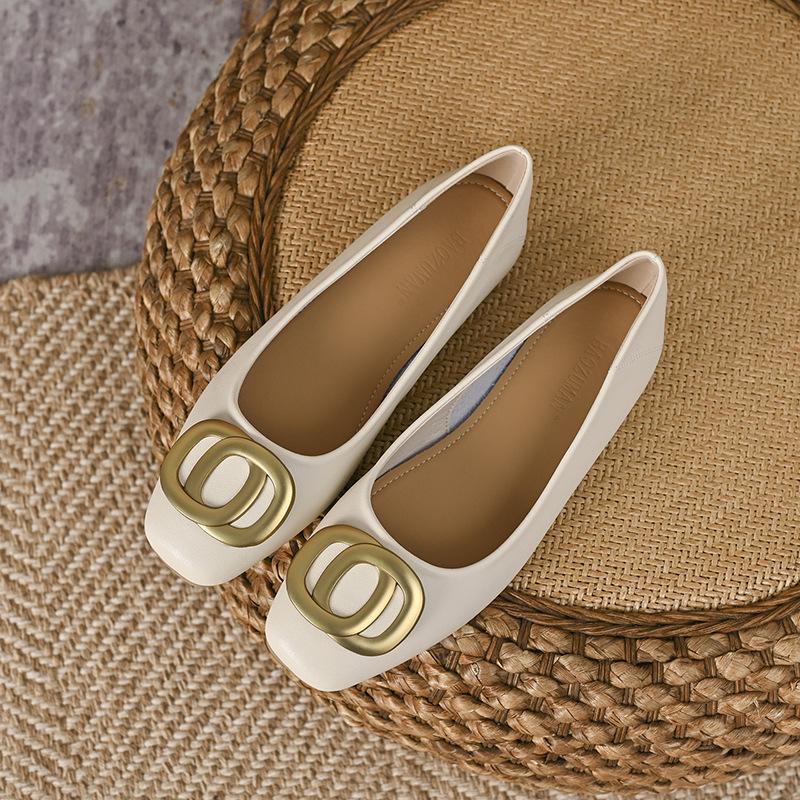 Women's Square Toe Soft Leather Flats - Spring 2025 Professional Work Shoes with Flat Heels, Genuine Leather