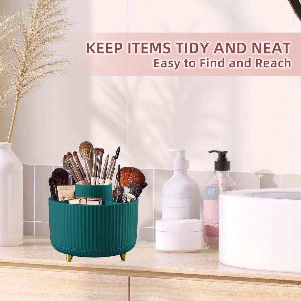 Makeup Brush Holder Organizer,360° Rotating Makeup Brush Organizer,5 Slot Make Up Brushes Cup for Cosmetics, Nail Polish