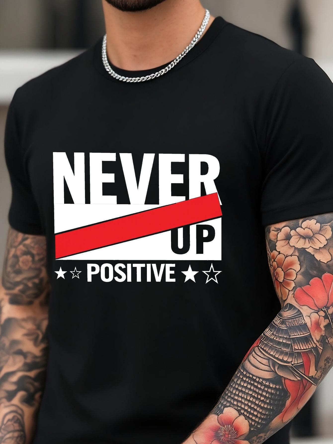 NEVER GIVE UP Positive Vibes T-shirt - Black Motivational Workout Tee L
