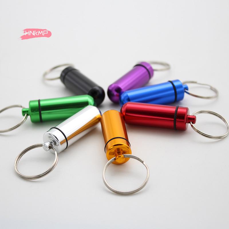 1Pc Portable Waterproof Mini Aluminum Keychain Pill Box - Compact Bottle Case Holder for Medicine Storage
