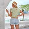 Summer Women's Solid Color Round Neck Small Fly Sleeve Slim Fit Top