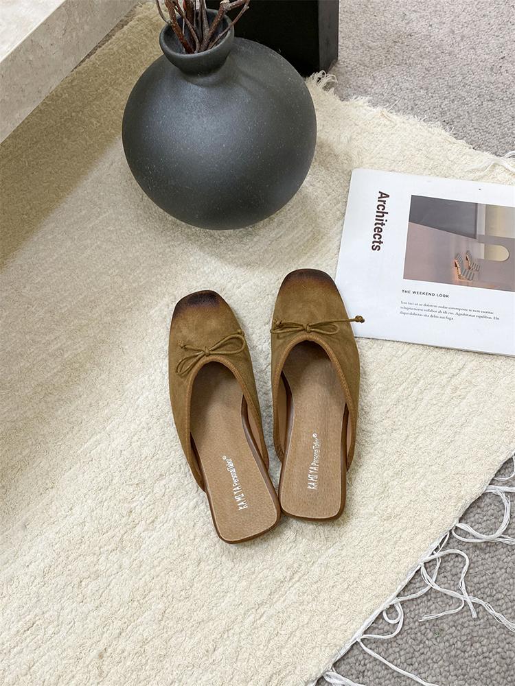 

Fashion 2025 New Summer Slippers Split Leather Shoes Retro Flats Slip-on Sandals Beach Slippers Leisure Walking Shoes Zapatos Para Mujer 35 коричневий