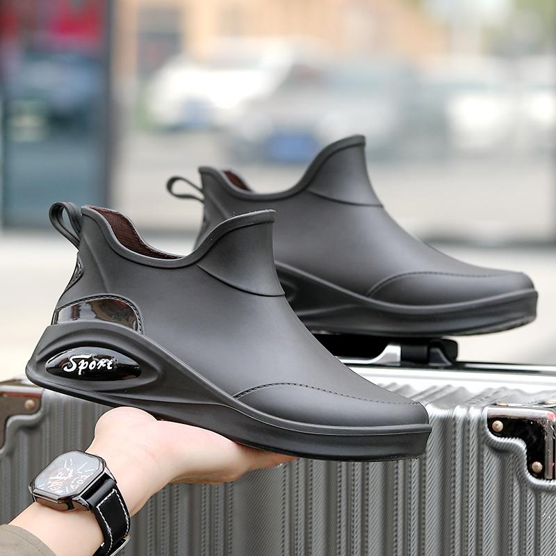 Men's Rain Boots Short Tube Casual Waterproof Shoes Non-slip Work Shoes Plus Velvet Warm Fishing Rain Boots