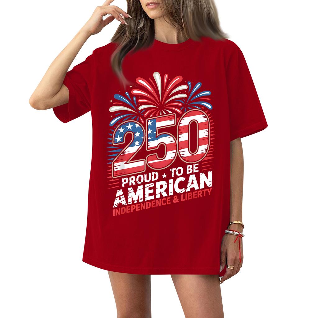 Women's Fashionable Casual Short-Sleeve Neck Printed T-Shirt for the 254th Anniversary of the Founding of the United States