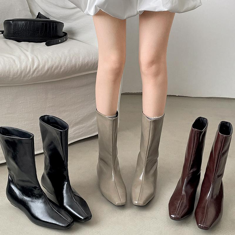 Autumn British Style Internal Elevation Women Ankle Boots Concise Square Toe Slip On Modern Short Botas Para Mujer
