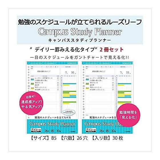 KOKUYO Campus Study Planner Loose Leaf Daily Ruled Visualization 2-Book Set No-Y836MDX2