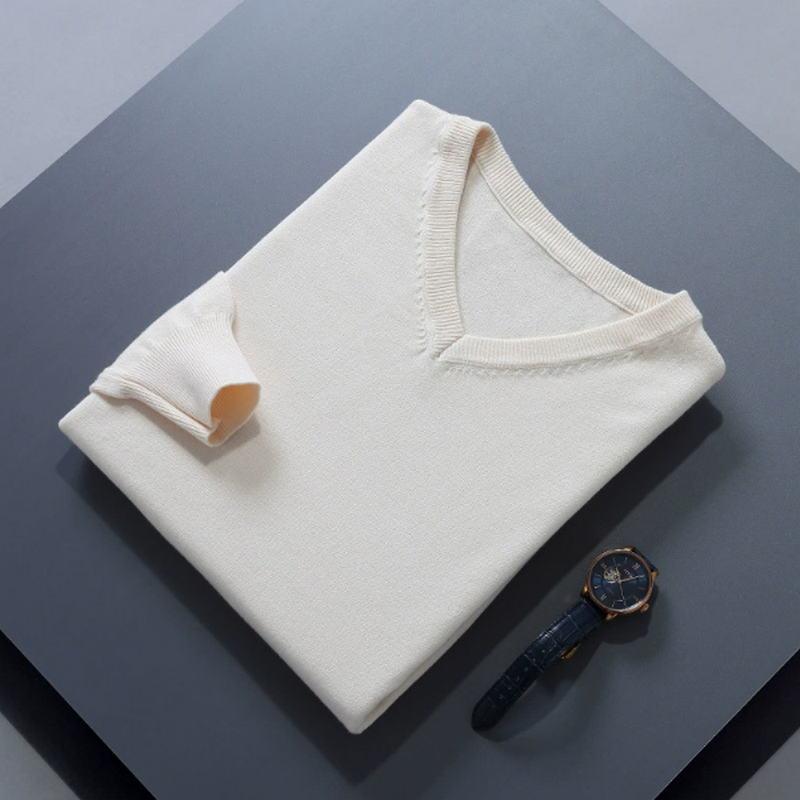 Soft Cashmere Sweater Men'S Clothing Autumn Winter Pullover Business Casual Bottom V-Neck Knitted Woolen Slim Fit Knitwear Male