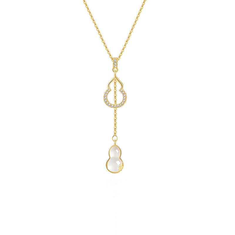 Exquisite 2025 Niche Double Gourd Tassel Necklace - Trendy Light Luxury Clavicle Chain for Women