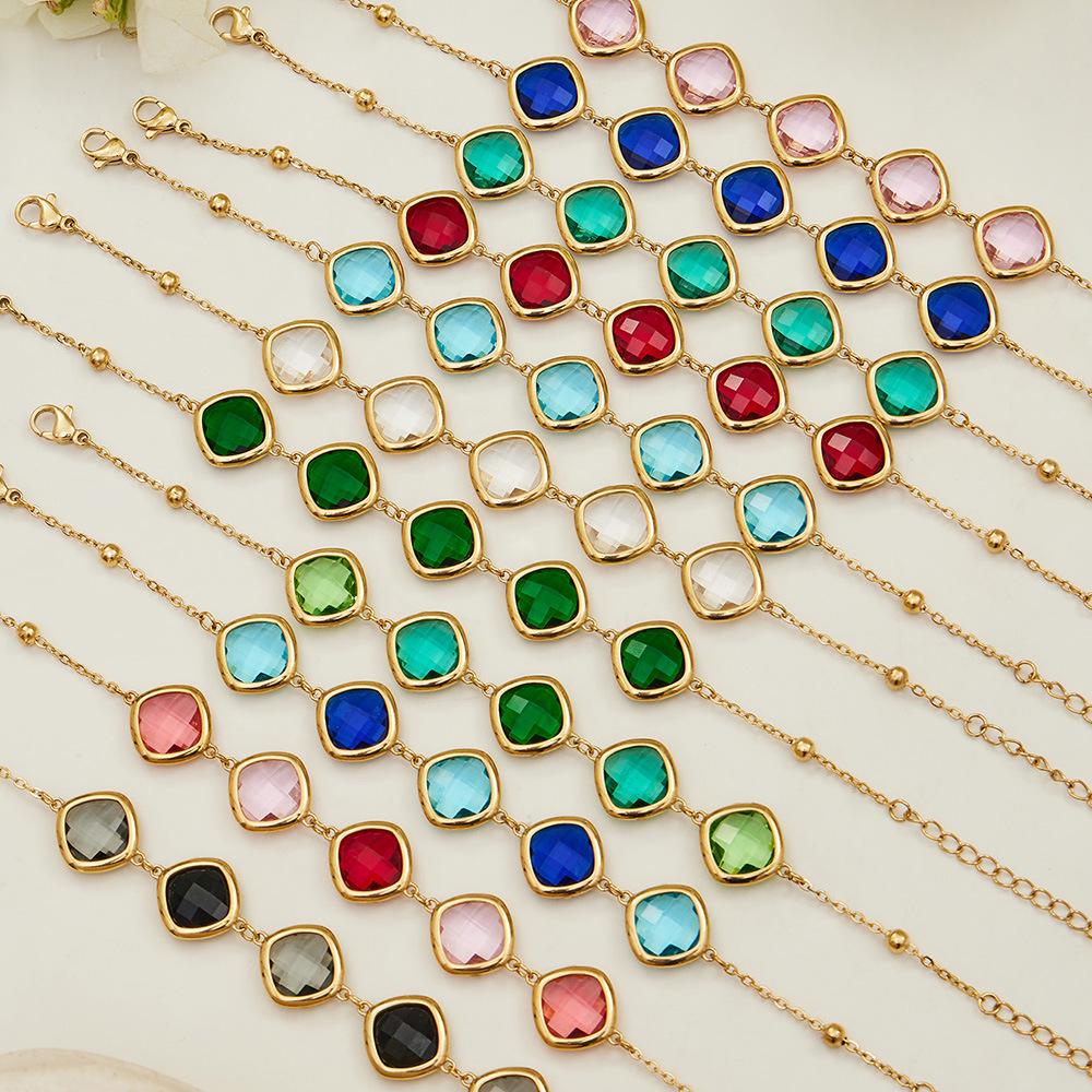 Exquisite Rhombus Cut Glass Bead Clavicle Chain Bracelet - Fashionable Stainless Steel Jewelry