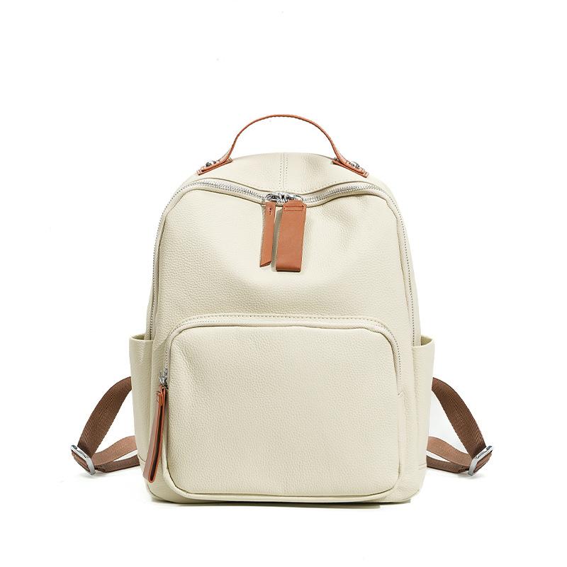 School bag, large-capacity student travel backpack, can hold computer travel, lightweight, high-end leather women's backpack.