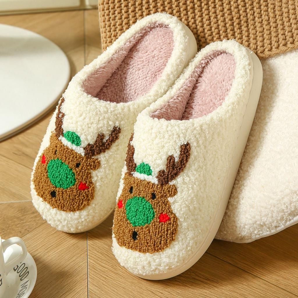 Weihnachtspantoffeln, Rentier-Baumwollpantoffeln, Damenschuhe, Warme Pantoffeln, Hausschuhe, Partnerpantoffeln, Plüschpantoffeln, Schuhe für draußen