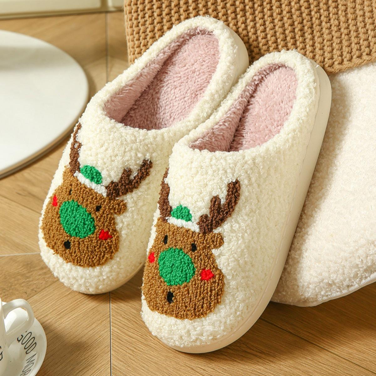 

Christmas Slippers, Reindeer Cotton Slippers, Women s Shoes, Warm Slippers, Home Slippers, Couple Slippers, Plush Slippers, Outdoor Shoes 40-41 коричневий