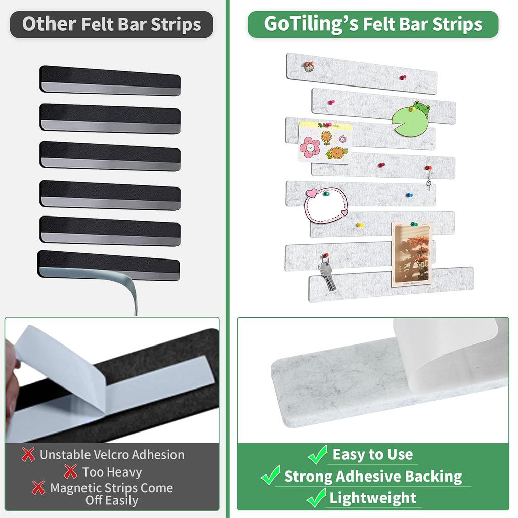 8Pcs Felt Pin Board Bar Strips Self-Adhesive Lightweight Bulletin Board Strips For Memo Schedule Photo Display Wall Decoration