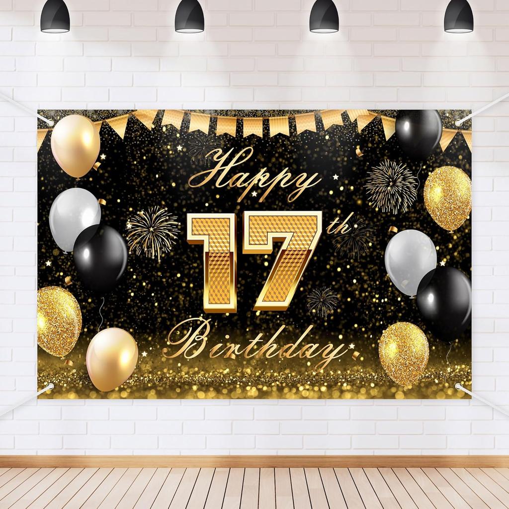 Black Gold Happy Birthday Backdrop Banner Glitter Black Gold Theme Photography Photo Prop Background Decor for Men Women Boys Girls Celebration