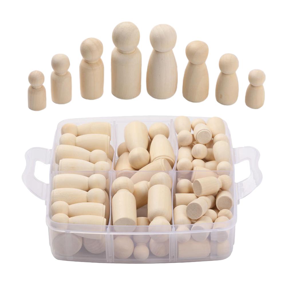 50pcs Peg Dolls Wooden People for Painting, Craft Art Projects, Family DIY Crafts Wedding Party Decor 4 Sizes Blank Doll