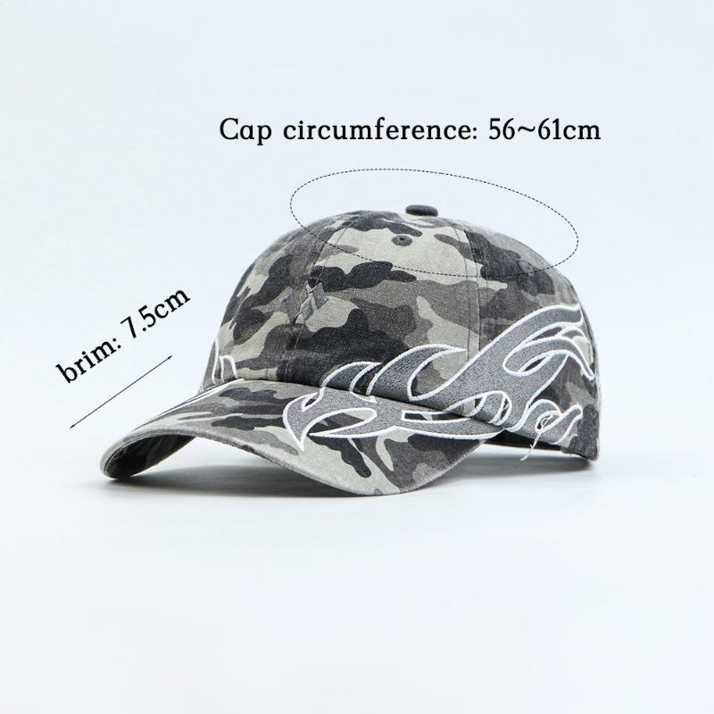 Flame Embroidery Street Hip Hop Baseball Hat Curved Brim Soft Top Trendy Cap