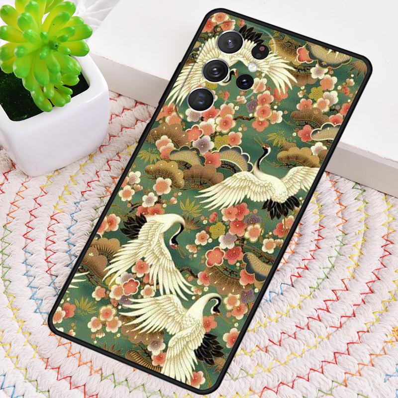 Japanese Cranes Art Silicone Phone Case For Samsung Galaxy note 10 pro S26 S25 S24 S23 S22 S21 Plus S25Ultra Capa Cover