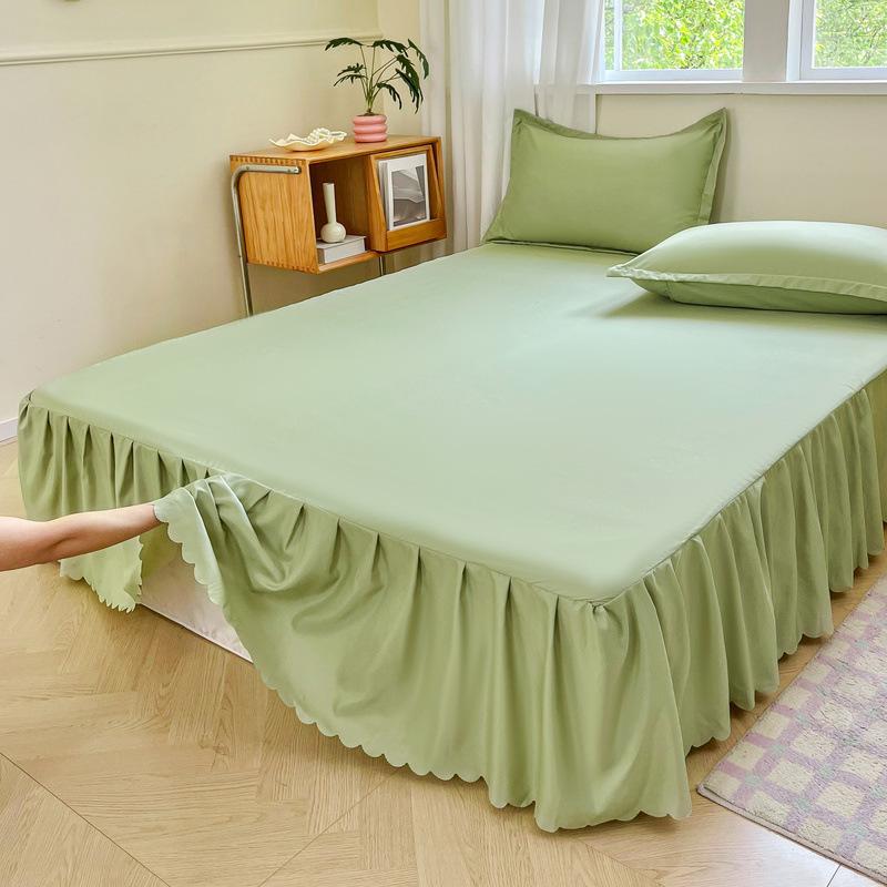 White Ruffled Bed Skirt Solid Color Dust Ruffle Cover with Elastic Cotton Washed Bedspread Non-Slip Mattress Protector Four Season Universal Bedding