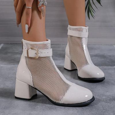 Mode Schuhe Weibliche 2024 Mode Closed Toe frauen Stiefel Herbst Atmungsaktive Mesh Schnalle Solide Kleid Chunky Heels Zipper frauen stiefel