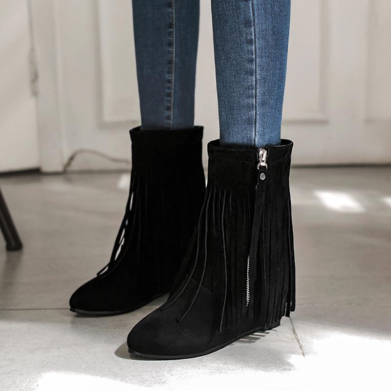 Pointed tassel short boots fashionable winter Martin boots comfortable women's boots European and American large size
