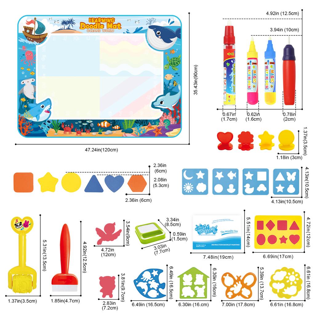 120x90CM Magic Water Drawing Mat Coloring Doodle With Reusable Magic Pens Montessori Painting Board Educational Toys Kids Gifts