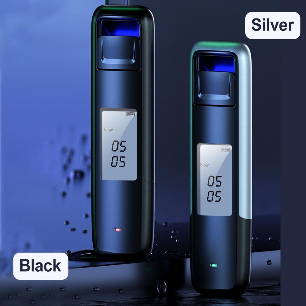 Black/Silver Breath Alcohol Tester Professional with LCD Screen High Accuracy Portable Breathalyzer Digital Alcohol Detector USB Charge
