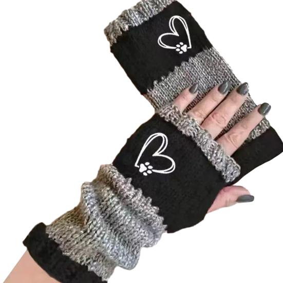 Yousheng 1 Pair Riding Gloves Embroidery Pattern Fingerless Knitted Gloves with Extended Cuffs Half-Finger Design Thumb Hole Winter Gloves