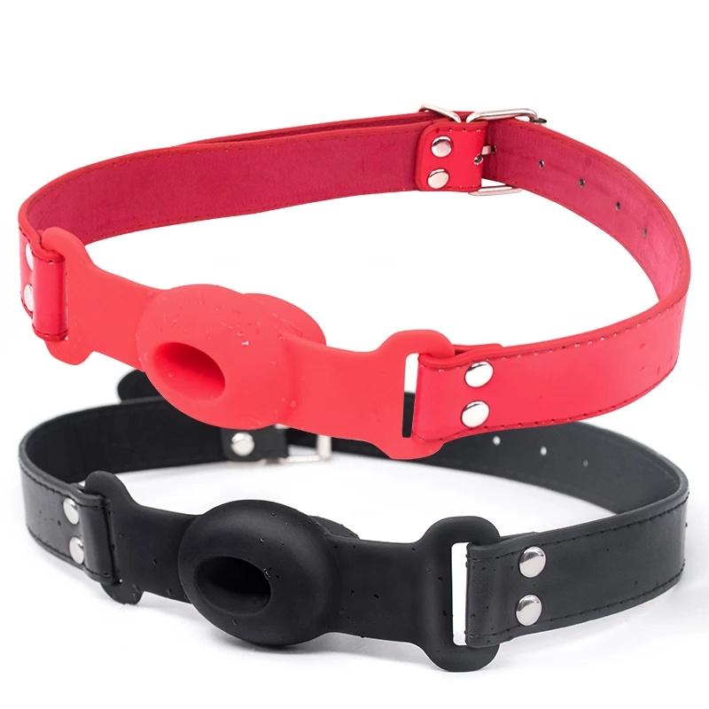 Silicone Mouth Gag Extender Ball Oral Fixation Erotic Toys PU Harness Strap Belt  Bondage Costume Face Mask Games For Adults