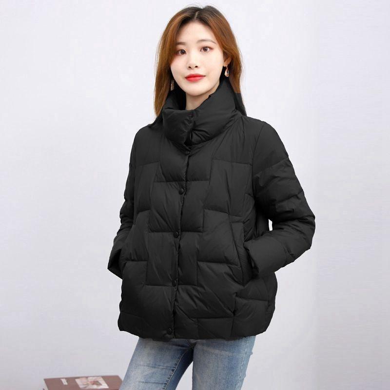 

Женские легкие тонкие пуховые куртки, пальто, осень-зима, длинные рукава, корейские тонкие топы, верхняя одежда, короткие куртки, воротник-стойка, хлопковое пальто L чёрный