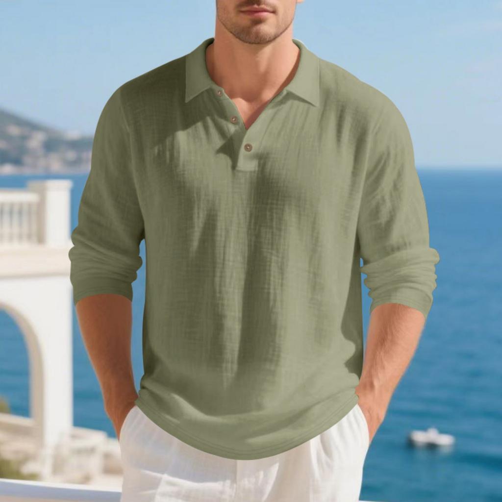 Men's Business Casual Long Sleeve Shirt with Lapel Collar - Color, Relaxed Fit