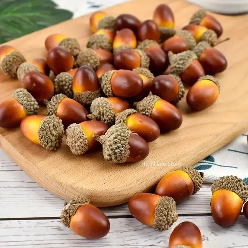 

50pcs Artificial Acorns Paired with Natural Acorn Hats, Decorated with Fake Acorns for Home and Kitchen Decor