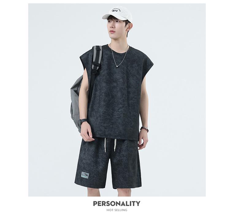 2025 Herren Übergröße Batik 2-teiliges Set: Sommerweste & Shorts Freizeitanzug