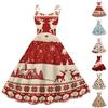 Women's Off-Shoulder Vintage Dress with Christmas Print for Holiday Parties and Evening Wear