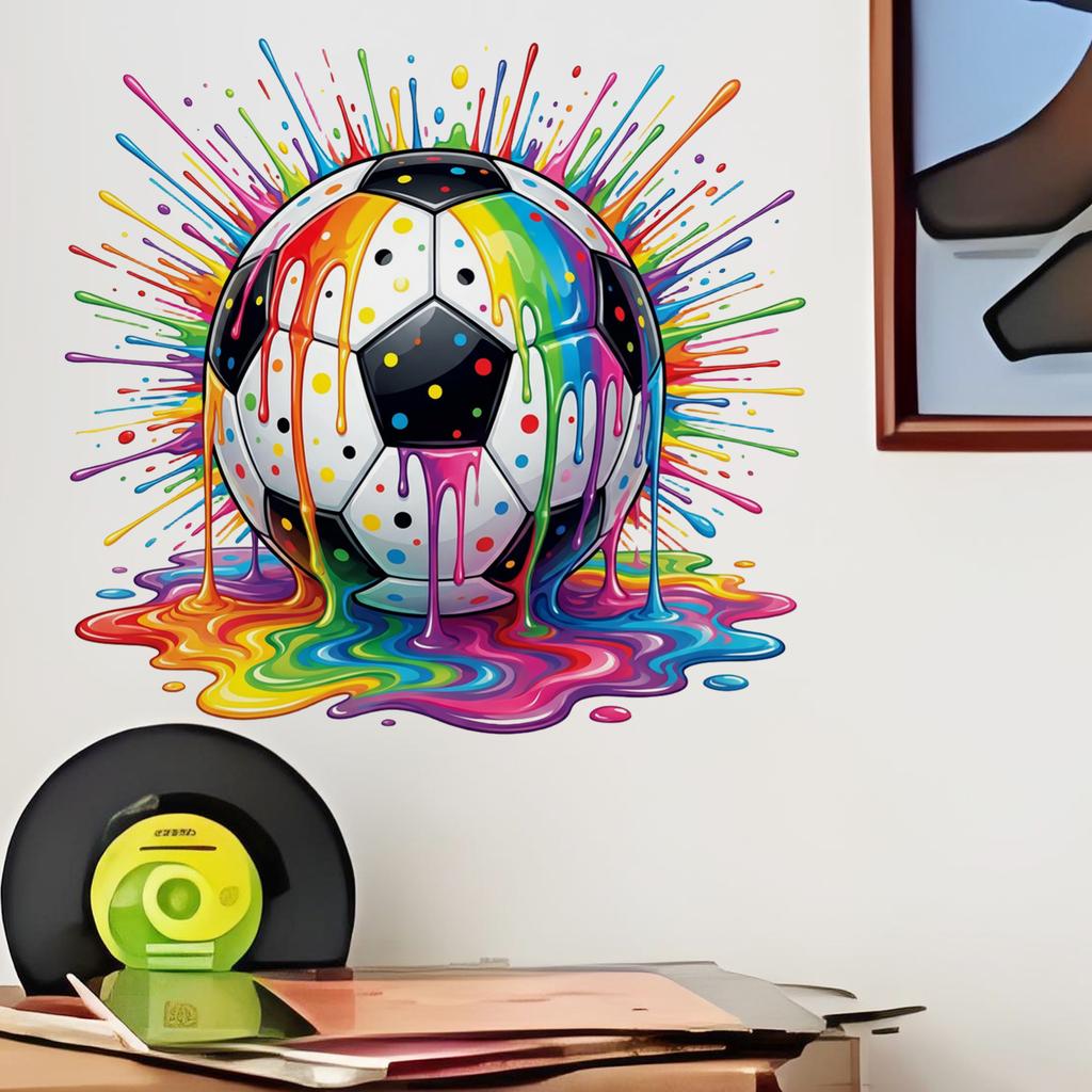Soccer Theme Wall Decal for Bedroom and Playroom with Splash Ink Design Removable Vinyl Sticker for Sports Party Decor
