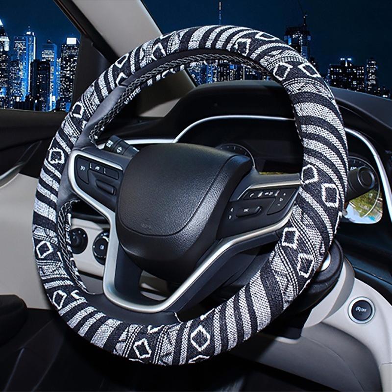 38CM Ethnic Style Coarse Linen Car Steering Wheel Cover Trendy Personalized Handle Wrap for Car Steering Wheels & Accessories
